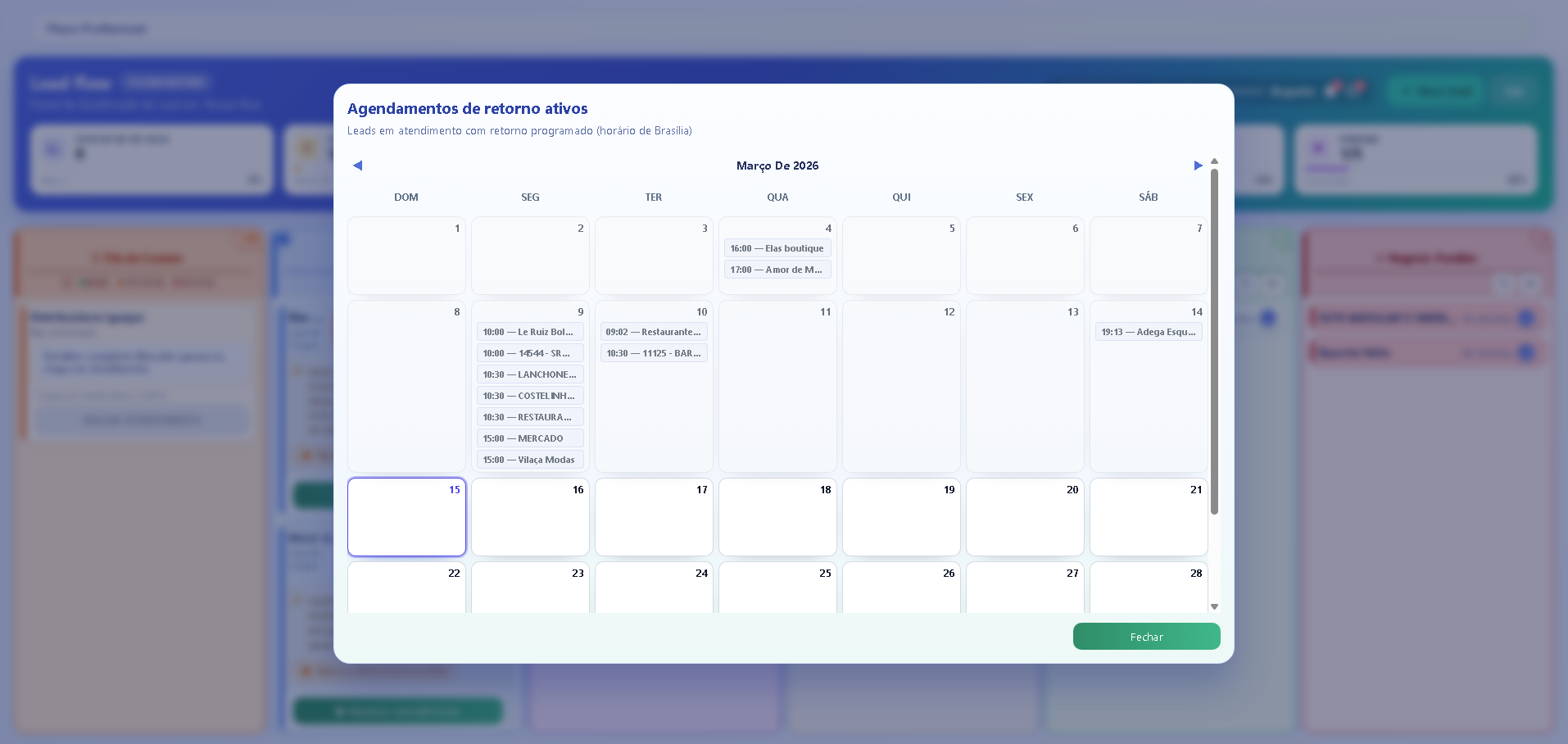 Calendário de Agendamentos